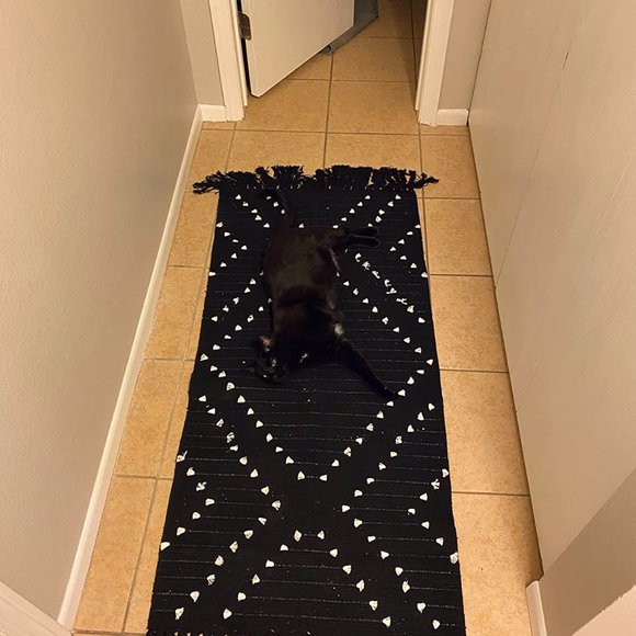 Boho Bathroom Runner Rug Black Geometric Washable Woven Cotton SIZE 2.3' X 5.3' - Picture 6 of 12